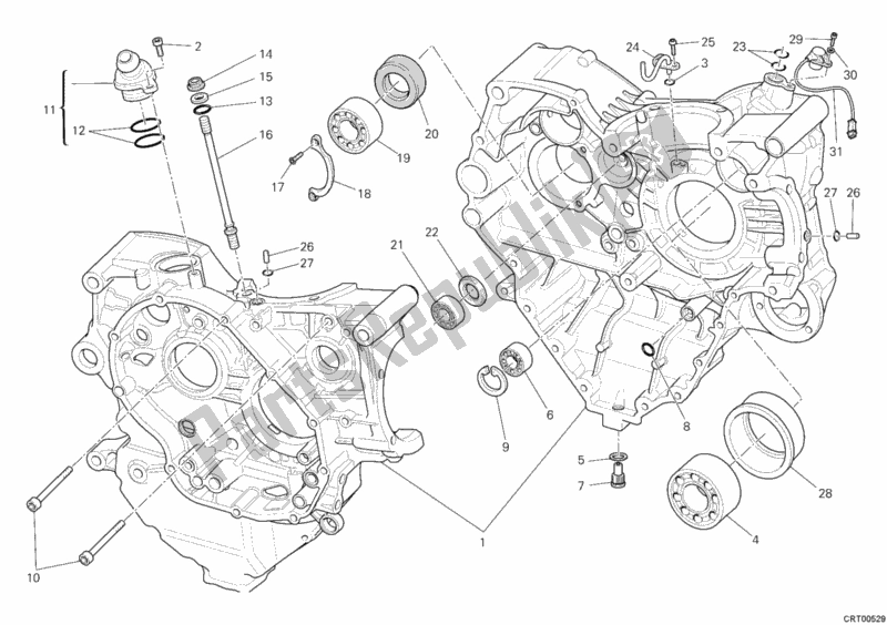 All parts for the Crankcase of the Ducati Streetfighter S 1100 2010